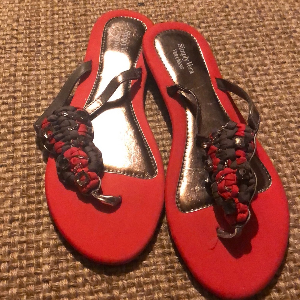 Orange and grey flat sandals